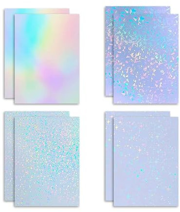8 Stück Hologrammfolie,Glitzer,Holografische,Sterneffekt,Sticker,Blatt, Klare Vinyl Sticker,Irisierende,Selbstklebend Aufkleber Papier,A4 Größe Overlay Wasserdicht Film,für DIY Basteldekoration