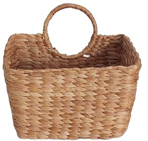 Wall Hanging Storage Basket Water Hyacinth Natural Woven Multi Purpose Rustic Decor Organisation Caddy for Living Room, Bedroom, Hallway or Kitchen