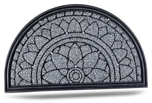 APleasant Outdoor Door Mat - Heavy Duty Non-Slip Rubber Front Door Mat Outdoor & Indoor. Washable Dirt Defender & Boot Scraper Entrance Mat with Drainage, Large Welcome Mat Grey (45x75cm)