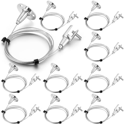 Zonon 10 Pcs 6.5 ft x 1.5 mm Ceiling Sign Hanger, 66 lb Stainless Steel Picture Frame Wire Adjustable Suspension Cable Metal Clamp for Hanging Advertising Board LED Panel Light Billboards Paintings