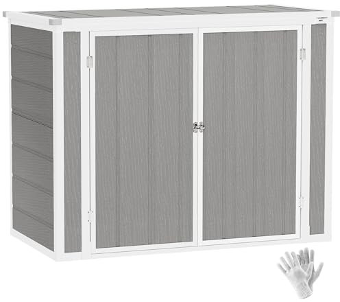 Outsunny 4.7 x 2.5FT Double Bin Storage Shed with Lockable Doors and Openable Lid for 2 Trash Cans, Garden Tools, Grey