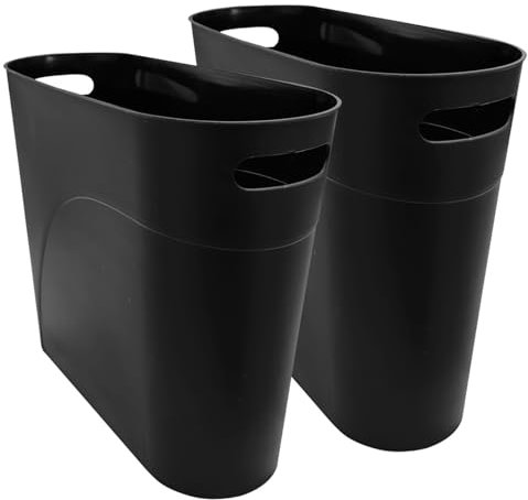 FomCcu Small Bin 2Pcs Trash Can Plastic Bathroom Bins Wastebasket 10L Garbage Slim Bin for Powder Rooms Bedroom Living Room Home Office, Black