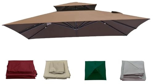 Garden Cantilever Parasol Replacement Canopy, 2.5m-3M 8 Ribs Square Patio Cantilever Umbrella Replacement Canopy, Double Tier Roof Top for Garden, Patio, Outdoor