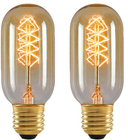 Toyhood 2 Pcs LED Edison Bulb, Vintage Light Bulb E27 Edison Screw Bulb T45 Decorative Light Bulb Retro Filament Bulbs Retro Amber Glass Lamp Dimmable Screw Bulb 40W Amber Warm White 2700K