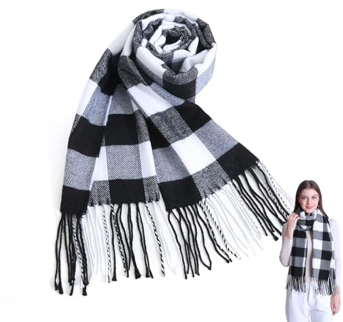 PUERHUACI Schal Kariert,Schal Damen Winter,Schal Herren Winter,Fransenschal Kariert Warmes,Weich und Bequem Schals 35 x 190cm