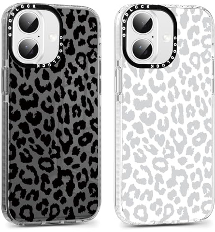 Yoedge 2-pack skyddsskal för iP 17, 6,3 tum, leopardmönster, transparent, tunt, TPU-silikon, smal passform, stötsäkert, reptåligt