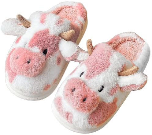 Merlvida Kuh Hausschuhe Damen Herren Winter Warme Plüsch Hausschuhe Flauschig Lustige Pantoffeln Cow Tier Slippers Kuschelig Indoor Schuhe Leicht Bequem