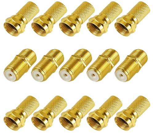5 Paare Vergoldet F-Stecker Set - 8x7mm F-Stecker & 5xSAT Adapter Verbinder F-Buchse auf Koax Stecker Verbinder Koaxialkabel verlängern, Breite Mutter mit Gummidichtung für Sat Kabel BK Anlagen