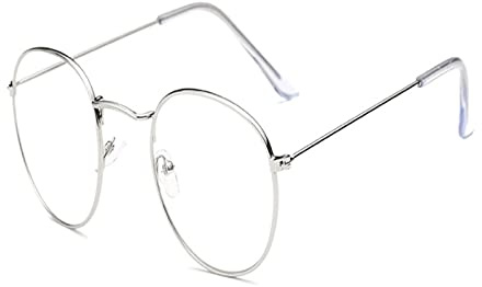 HLVDLSNI Retro oval glasögonram transparent optik glasögonbåge dam genomskinliga linser, Silver, Talla única