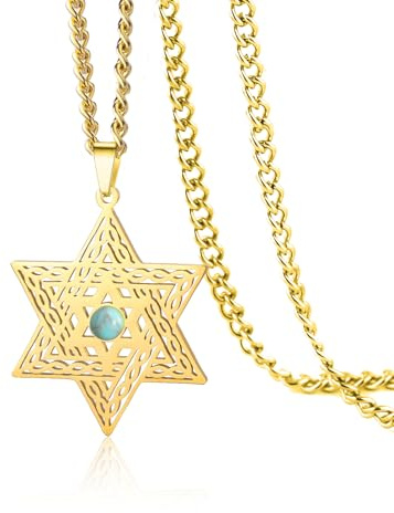 VASSAGO Star of David Necklace for Women Stainless Steel Cubic Zirconia Magen Hexagon Pendant Necklace Dainty Religious Jewish Jewelry (gold)