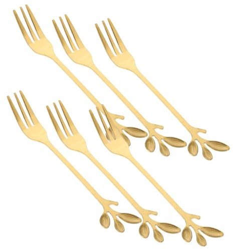HIAKDOFT 6 piezas Tenedores de Postre Inoxidable con Diseño Antióxido y Aptos para Uso Doméstico Restaurante y Hotel Color Dorado Elegante