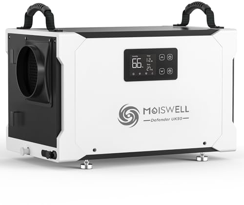 Moiswell 75L Commercial Dehumidifier with Drain Hose for Basements, Industry Water Damage Unit, Large Capacity, Compact, Portable, Auto Defrost, Memory Starting