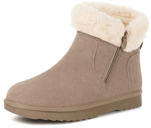 Hsyooes Botas Mujer Nieve Cálido Forradas Botines de Invierno Ante Cómodas Zapatos de Nieve Impermeable Botas de Invierno Antideslizante Caqui EU40