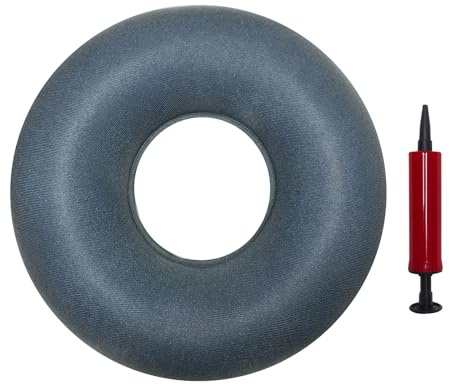 Coussin Gonflable en Anneau Gris pour Douleurs au Coccyx, Hémorroïdes, Prostatite, Episiotomie, Soulagement de Douleurs Périnéales, avec Pompe - Coussin Ergonomique d’Assise pour Fesses Douloureuses