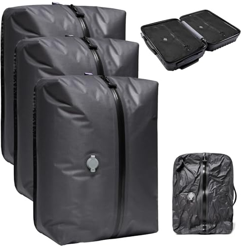 KINDLUME 3 Pezzi Sacchetti Sottovuoto Vestiti da Viaggio, Sacchetti Sottovuoto Viaggio, Buste Sottovuoto Vestiti da Viaggio, Sacchi Sottovuoto, con Finestra Trasparente e Maniglia, per Valigia, Zaino
