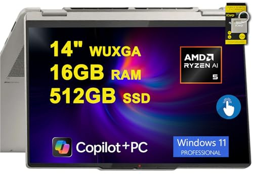 Lenovo Yoga 7 2-in-1 Laptop 14 WUXGA OLED Touch (100% DCI-P3, 600nits HDR) AMD 6-core Ryzen AI 5 340 (Up to 50 TOPS) 16GB DDR5 512GB SSD For Designer Business Professional Win11Pro ICP Hub Copilot AI