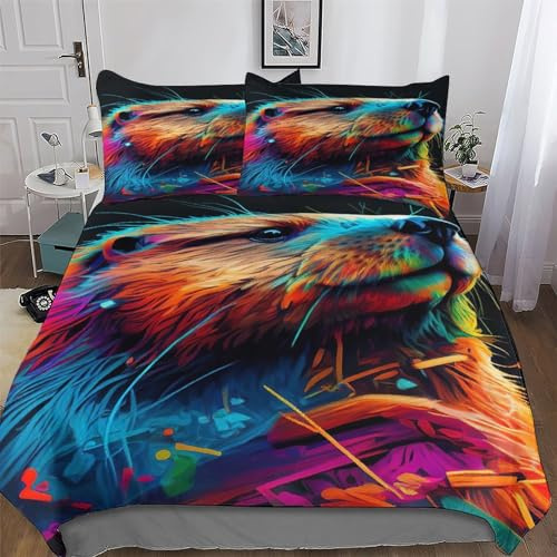 AASWDDS Castor Parure De Lit De Microfibre Douce Confortable, pour Enfants Adultes Housse De Couette avec Taie d'oreiller Assortie Double (200x200cm)