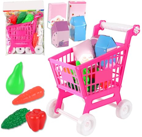 Lmrysalque 21pcs Kids Shopping Cart Trolley Play Set Lovely Reliable Toy Shopping Cart Trolley for Children Role Playing
