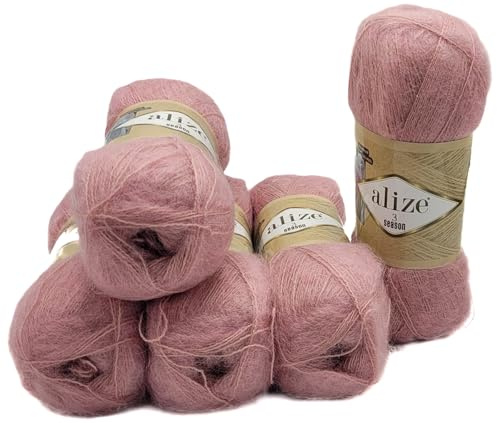 5 x 100 Gramm Ilkadim Export Strickwolle 3 Season, 500 Gramm Strickgarn einfarbig mit 25% Mohair und 24% Wolle. (rosa 161)
