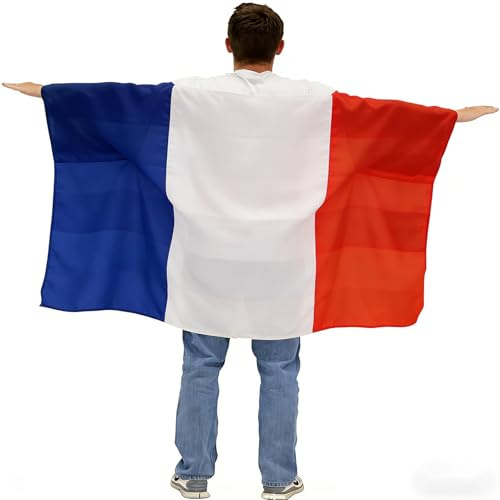 HOMAVEL Frankreich Flaggenumhang 5x3ft - Les Bleus Superhelden-Umhang mit Französischer Flagge - Tragbarer Wimpel für WM 2026, Fußball-Party, Public Viewing, Stadion, Fête - Hochwertiges Polyester
