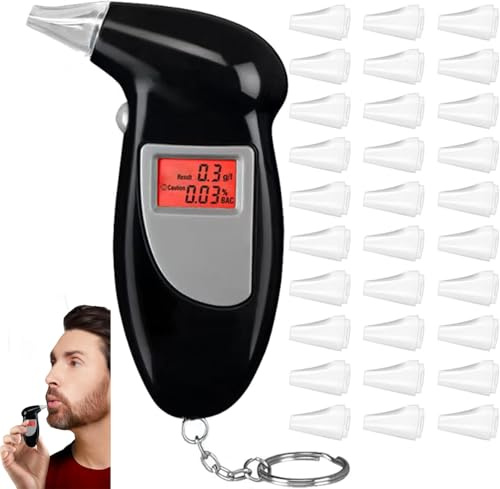 Cablelera Etilometro professionale con display LCD digitale, misuratore di alcol, tester di alcol con 30 bocchini per uso domestico professionale a casa