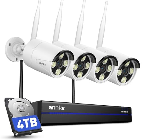 ANNKE 4K 16CH Wireless CCTV Camera System, 4pcs 8MP Metal Security Camera Outdoor with Color Night Vision, 4TB HDD for 24/7 Recording, 5G & 2.4G WiFi, Two Way Audio, Human Detection, Alarm Lights
