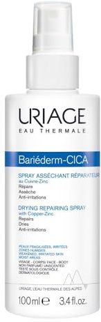 Uriage Bariederm-Cica Reparierendes & trocknendes CICA Spray mit Kupfer-Zink mit Smektit & Glycerin - Beruhigt & hydratisiert die Haut - Parfümfrei - Geeignet für gereizte Haut - 100ml