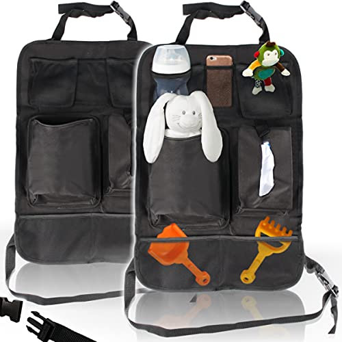 SET (2 Stück) Auto Rückenlehnentasche Rücksitztasche Spielzeugtasche (Mit 2 Getränkehalter und Tempo-Box Fach)