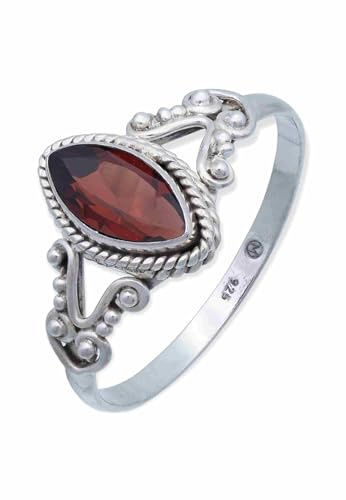 mantraroma Damen Ring Silber mit Stein Granat facettiert Edelstein rot ausgefallen verspielt
