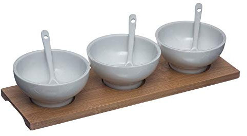 7-teiliges Set aus Porzellan und Bambus
