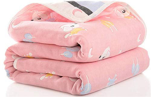 Hayisugar Kinder Decke 6 Schichten Musselin 100% Baumwolle Babydecke weich Krabbeldecke Kinderwagen Decke Kuscheldecke Kinderwagendecke, Spieldecke, Rosa Welpe, 120 x 150 cm