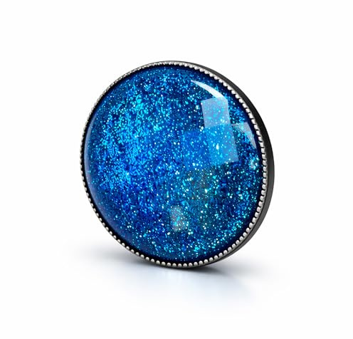 HaJuNa Magnetbrosche ohne Nadel – Blau mit Glitzer aus Edelstahl, handgemacht!– starker Halt für Tuch, Schal & Kleidung – eleganter Tuchhalter Damen – Accessoire Geschenkidee
