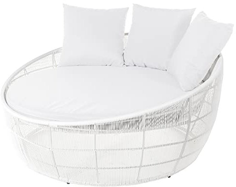 LOLAhome Sofá Redondo cm de Rattan para jardín y Exterior, diseño Elegante y Funcional, Pintura Anticorrosión, Cojines repelentes al Agua y desenfundables (Blanco)