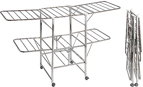 Maximex Wäscheständer, Platzsparender Wäscheturm mit 2 Ebenen & 2m Trockenlänge, Extra breite Trockenstäbe verhindern Falten & begünstigen schnelleres Trocknen, Für Innen & Außen, 186x109x58cm