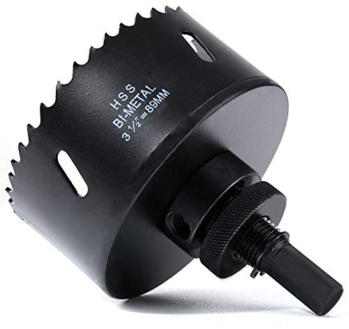 89mm HSS Hole Saw for Wood, M42 Bi-Meta Vent Cutter in 30mm Cutting Depth, Black Finished Soffit Cutter Saw with Heavy Duty Hex Shank Arbor