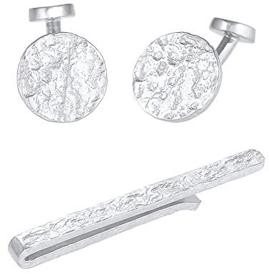 Kuzzoi Manschettenknöpfe Coin Design & Krawattennadel für Herren im gehämmerten Look, Herren Accessoire Set aus 925 Sterling Silber, Stilvolles Männer Geschenk für Hochzeit und Geburtstag