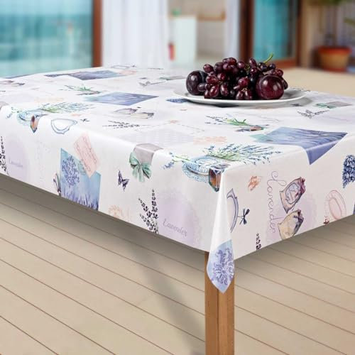 laro Wachstuch-Tischdecke Abwaschbar Garten-Tischdecke Wachstischdecke PVC Plastik-Tischdecken Eckig Meterware Wasserabweisend Abwischbar EZ, Muster:Lavendel. blau/lila, Größe:110-210 cm