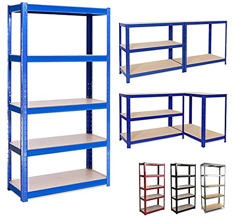 DayPlus Heavy Duty 5 Tier Boltless Garage Shelving Unit Shed Warehouse Workshop Office Storage Shelves Metal Racking, Adjustable - Can be split into 2 smaller Shelf Units | Standard, Black
