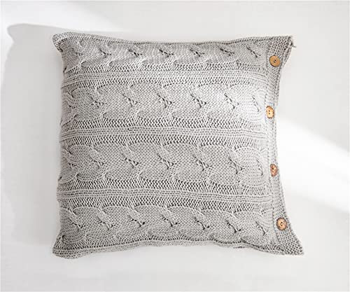RAILONCH 1 Stück Platz Gestrickter Kissenüberzug, Dekorative Kissen Sofakissen mit Knopf, Decor Kissenhülle Für Auto Wohnzimmer Schlafzimmer,45x45cm (grau)