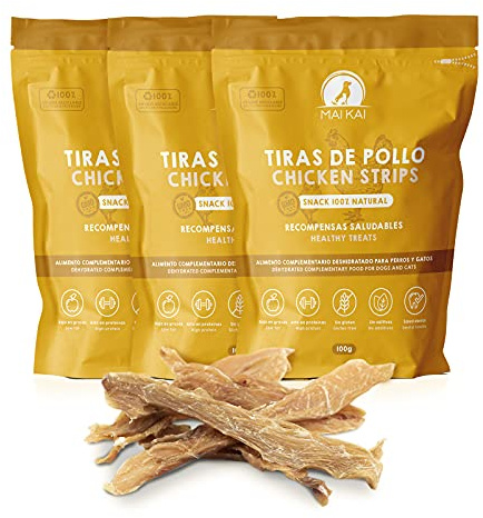 MAIKAI Snack per Cani e Gatti 100% Naturali – Bocconcini di Petto di Pollo Essiccato + Premi per l’Addestramento di Tutte le Età – Confezione da 3x100g Dieta BARF Ricco di Proteine
