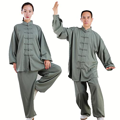 Hombre Tai chi Uniforme Artes marciale Ropa Traje de Kung fu Artes Marciales Entrenamiento Wing Chun Ropa para Hombre Mujer,Green-L