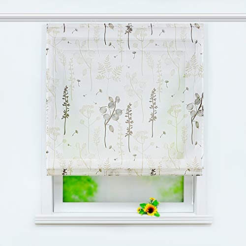 Delien Voile Raffrollo mit Klettband Transparente Gardine Raffgardine Kurz Rolls Küche Vorhang »Laternenblume« Bändchenrollo Schals Modern Fenstergardinen BxH 100x140cm,Sand