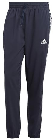 adidas Men's Size AEROREADY Essentials Woven 3-Stripes Tapered Pants, Ink/White, 3X-Large/Tall