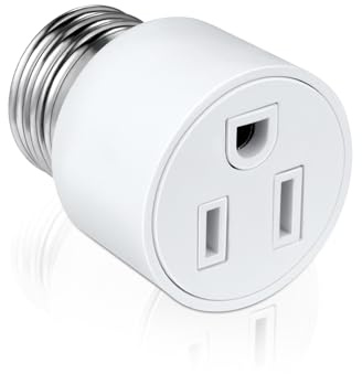 3 Prong Light Socket to Outlet Adapter, E26/E27 Screw in Light Bulb to Plug Adapter, Polarized Light Socket Converter for Porch Light, Garage Light, Camera and Light Strings(1,White)