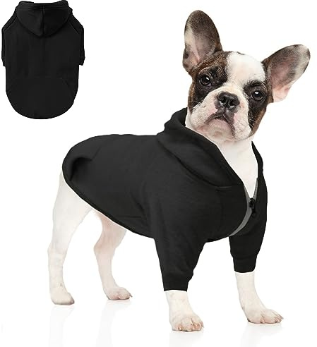 meioro Kapuzenpullis für Hunde Warme Reißverschluss Kapuzen Haustier Kleidung Pullover Hund Katze T-Shirt Niedlichen Haustier Hoodies Bekleidung französische Bulldogge Pug (M, Alle Schwarz)