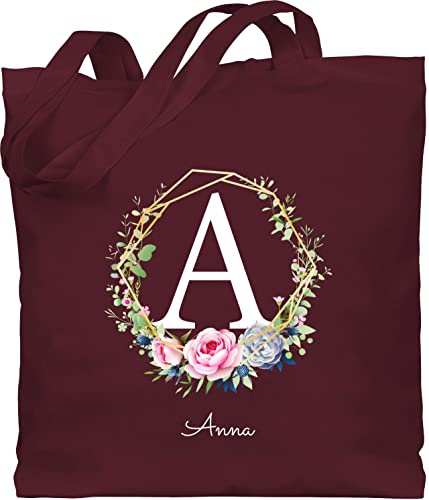 Baumwolltasche - Initialen - Personalisierte Geschenke Frauen I Geschenkideen Mädchen mit Namen I Geschenke Freundin - Unisize - Bordeauxrot - personalisierter jutebeutel wechselwäsche beutel kita