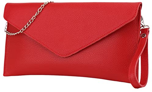 SH Leder Echtleder Clutch Umhängetasche kleine Tasche elegant Abendtasche in genarbt Rindleder mit Tragkette 31,5x16,5cm Saya G369