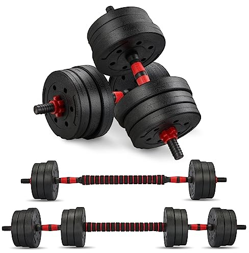 TEENO Kit Haltères Musculation, 20 kg, comprenant des haltères, une barre, Fitness, Musculation