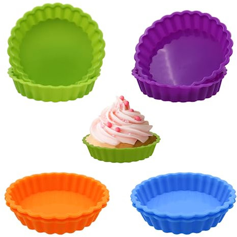 8 stampi in silicone antiaderenti, per tortine, rotondi, riutilizzabili, piccoli, utilizzati per la produzione di cupcake, muffin, pane (4 pollici)