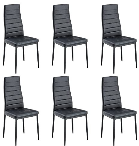 Stanew Pack de 6 Sillas de Comedor, Sillas de Comedor Modernas, Asiento Grueso Acolchado, Respaldo Juego Sillas de Cocina (Negro)